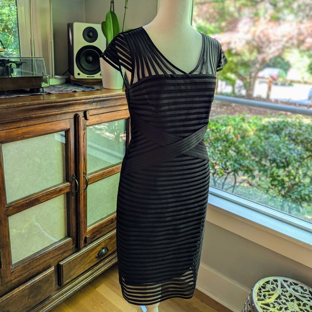 NWT White House Black Market Black Ribbon Mesh Cocktail Dress, Size 2